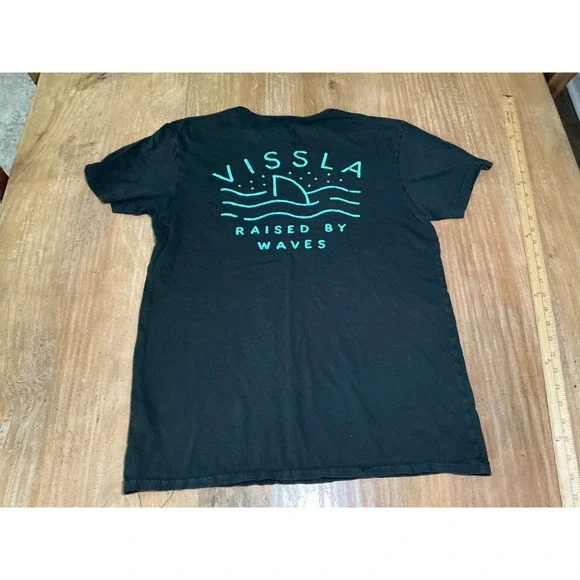 VISSLA Raised by Waves Black Pocket T Shirt Men's Medium Vintage Wash - Picture 2 of 6